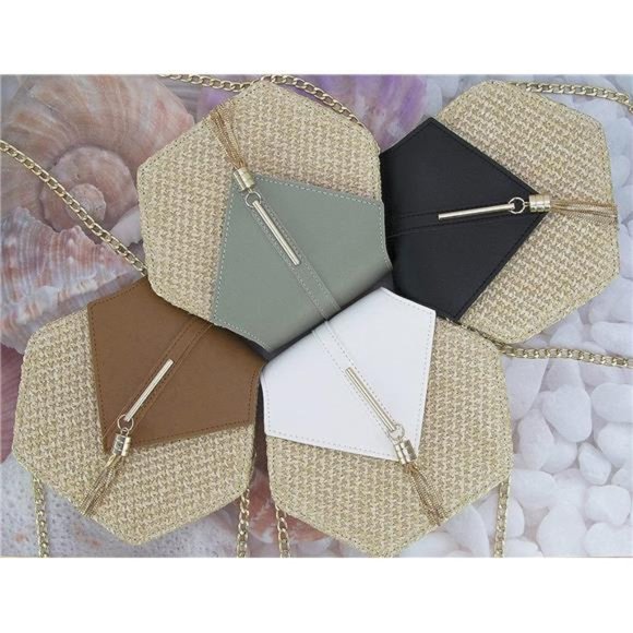 Women's Crossbody Bag Cute Straw Shoulder Bag Dark Brown - Picture 7 of 7